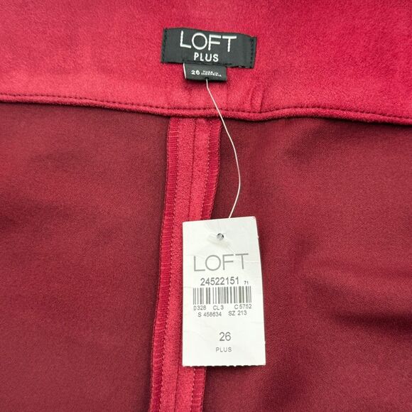 Loft | NWT Women's 26 Plus‎ Soft Faux Suede Burgundy Red Side Zip Trousers Pants - Picture 5 of 10